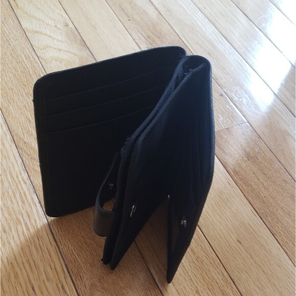 Fossil Black Leather Wallet Trifold Snap Closure Pebbled - Picture 6 of 6